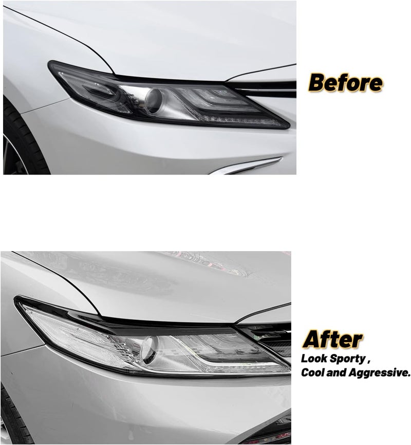 CKE for 8th Gen Camry Compatible with Toyota Camry 2024 2023 2022 2021 2020 2019 2018 Accessories (Not fit 2025+) Aggressive Look Car Exterior Headlight Eyebrow Eyelid Cover Trim -Glossy Black - Image 4